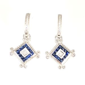 Designer, Blue Sapphire & diamond earrings